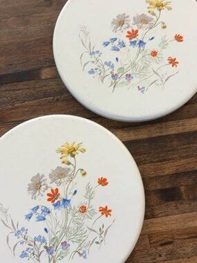 Pair of vintage Reston Lloyd Enamel Stove Burner Covers - cottage decor
